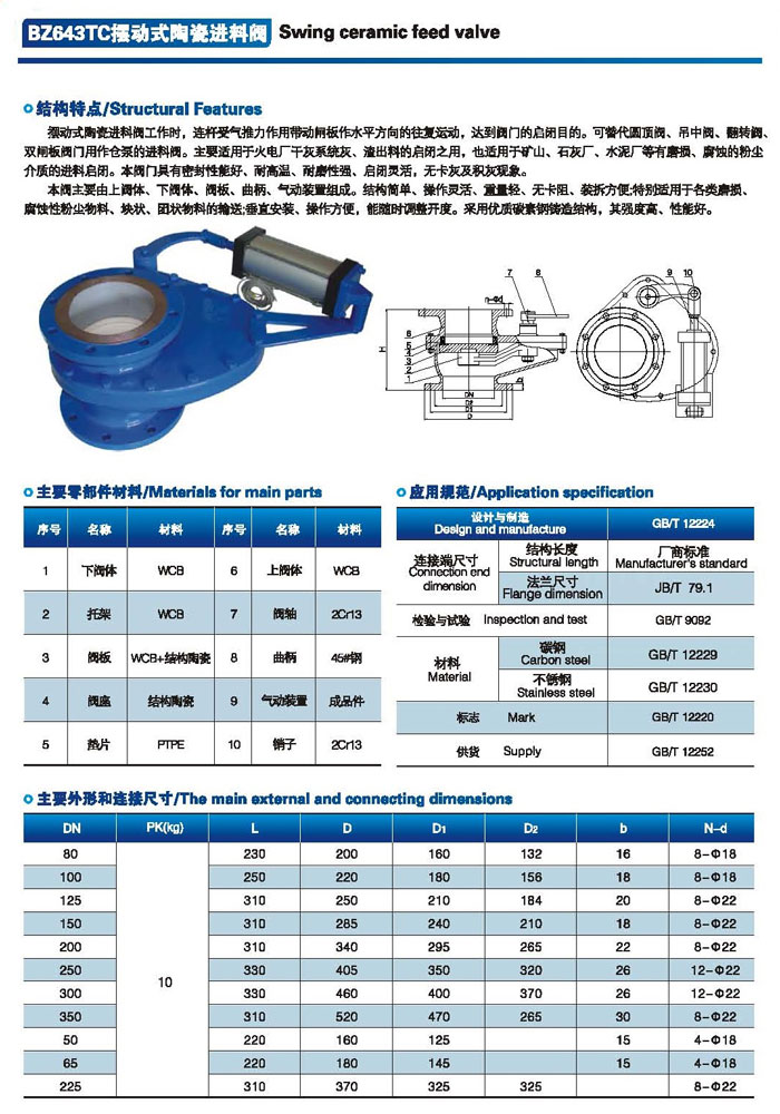 擺動(dòng)式陶瓷進(jìn)料閥規(guī)格型號(hào)BZ643TC結(jié)構(gòu)圖1