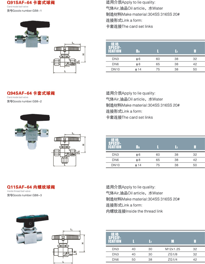 卡套球閥,不銹鋼卡套式球閥尺寸圖1 卡套球閥,不銹鋼卡套式球閥尺寸圖
